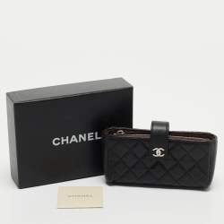 Pre Owned Chanel Black Quilted Caviar Leather CC Phone Holder Pouch