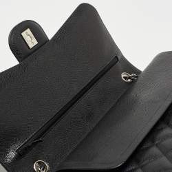 Pre Owned Chanel Black Quilted Caviar Leather Jumbo Classic Double Flap Bag