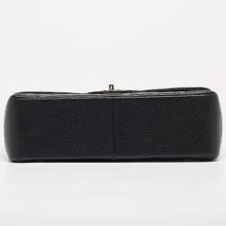 Pre Owned Chanel Black Quilted Caviar Leather Jumbo Classic Double Flap Bag