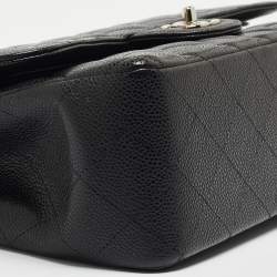 Pre Owned Chanel Black Quilted Caviar Leather Jumbo Classic Double Flap Bag