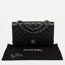 Pre Owned Chanel Black Quilted Caviar Leather Jumbo Classic Double Flap Bag