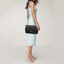 Pre Owned Chanel Black Quilted Caviar Leather Jumbo Classic Double Flap Bag