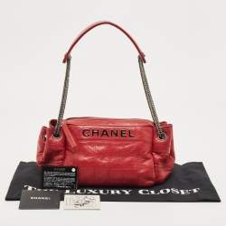 Pre Owned Chanel Red Bar Quilted Leather Lax Accordion Bag