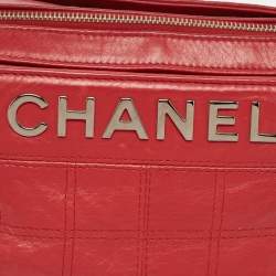 Pre Owned Chanel Red Bar Quilted Leather Lax Accordion Bag
