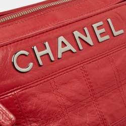 Pre Owned Chanel Red Bar Quilted Leather Lax Accordion Bag