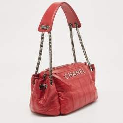 Pre Owned Chanel Red Bar Quilted Leather Lax Accordion Bag