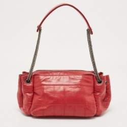 Pre Owned Chanel Red Bar Quilted Leather Lax Accordion Bag