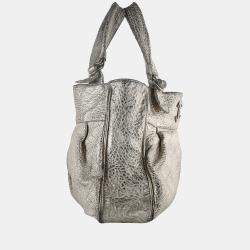 Pre Owned Chanel Metallic Grey Quilted Leather CC Le Marais Tote Bag