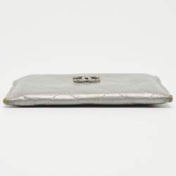 Pre Owned Chanel Silver/Pink Quilted Leather CC Classic Card Holder