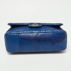Pre Owned Chanel Blue Python Jumbo Classic Double Flap Bag