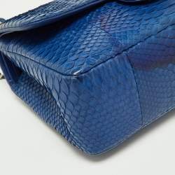 Pre Owned Chanel Blue Python Jumbo Classic Double Flap Bag