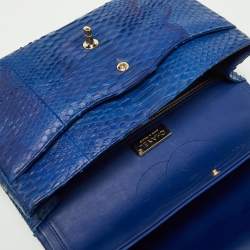 Pre Owned Chanel Blue Python Jumbo Classic Double Flap Bag