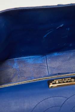 Pre Owned Chanel Blue Python Jumbo Classic Double Flap Bag