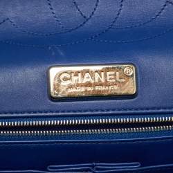 Pre Owned Chanel Blue Python Jumbo Classic Double Flap Bag