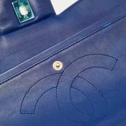 Pre Owned Chanel Blue Python Jumbo Classic Double Flap Bag