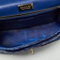 Pre Owned Chanel Blue Python Jumbo Classic Double Flap Bag