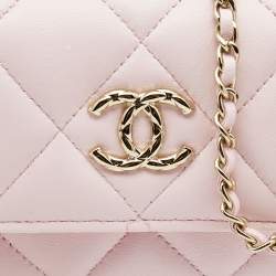 Chanel Light Pink Quilted Leather Mini Chain Around Flap Wallet Bag