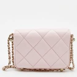 Chanel Light Pink Quilted Leather Mini Chain Around Flap Wallet Bag