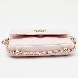 Chanel Light Pink Quilted Leather Mini Chain Around Flap Wallet Bag