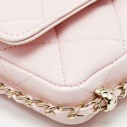 Chanel Light Pink Quilted Leather Mini Chain Around Flap Wallet Bag