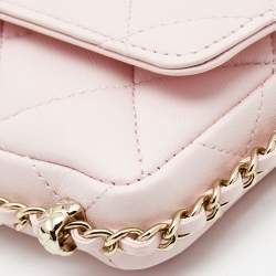 Chanel Light Pink Quilted Leather Mini Chain Around Flap Wallet Bag