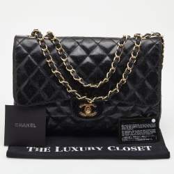 Chanel Black Quilted Glitter Patent Leather Jumbo Classic Single Flap Bag