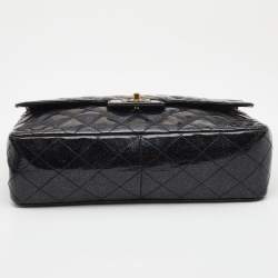 Chanel Black Quilted Glitter Patent Leather Jumbo Classic Single Flap Bag