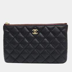 Chanel Black Quilted Caviar Leather Medium O Case Clutch Chanel