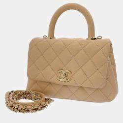 Chanel White Quilted Caviar Leather Small Coco Top Handle Bag Chanel