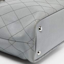 Pre Owned Chanel Grey/black Quilted Caviar Leather Fever Shopper Tote