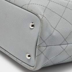 Pre Owned Chanel Grey/black Quilted Caviar Leather Fever Shopper Tote