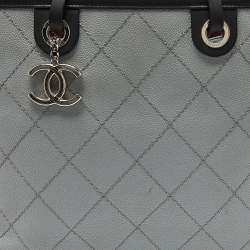 Pre Owned Chanel Grey/black Quilted Caviar Leather Fever Shopper Tote