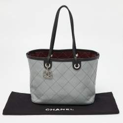 Pre Owned Chanel Grey/black Quilted Caviar Leather Fever Shopper Tote