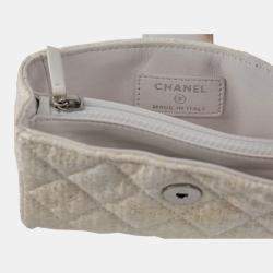 Chanel White Fabric Leather O Case CC Clutch Bag 