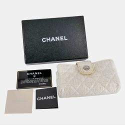 Chanel White Fabric Leather O Case CC Clutch Bag 