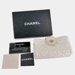 Chanel White Fabric Leather O Case CC Clutch Bag 