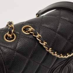 Pre Owned Chanel Black Quilted Caviar Leather Small CC Filigree Flap Bag