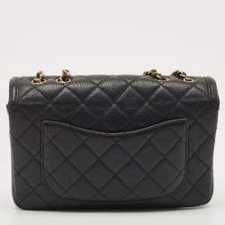 Pre Owned Chanel Black Quilted Caviar Leather Small CC Filigree Flap Bag