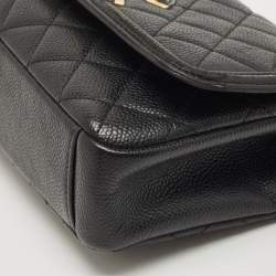 Pre Owned Chanel Black Quilted Caviar Leather Small CC Filigree Flap Bag