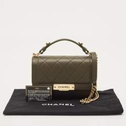 Pre Owned Chanel Olive Green Quilted Leather Small Label Click Flap Bag