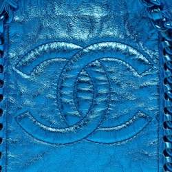 Pre Owned Chanel Metallic Blue Leather Modern Chain Tote