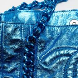 Pre Owned Chanel Metallic Blue Leather Modern Chain Tote