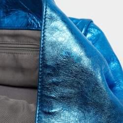 Pre Owned Chanel Metallic Blue Leather Modern Chain Tote