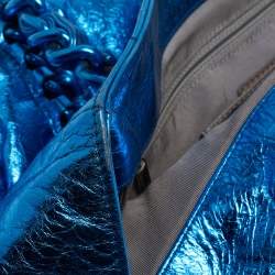 Pre Owned Chanel Metallic Blue Leather Modern Chain Tote