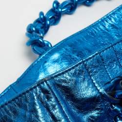 Pre Owned Chanel Metallic Blue Leather Modern Chain Tote