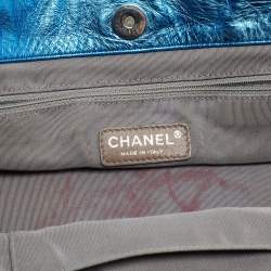 Pre Owned Chanel Metallic Blue Leather Modern Chain Tote
