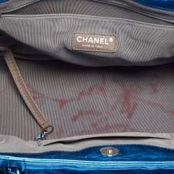 Pre Owned Chanel Metallic Blue Leather Modern Chain Tote