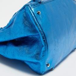 Pre Owned Chanel Metallic Blue Leather Modern Chain Tote