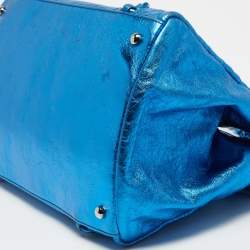 Pre Owned Chanel Metallic Blue Leather Modern Chain Tote