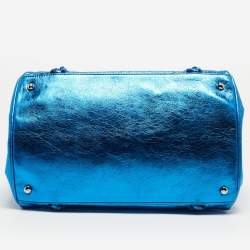 Pre Owned Chanel Metallic Blue Leather Modern Chain Tote